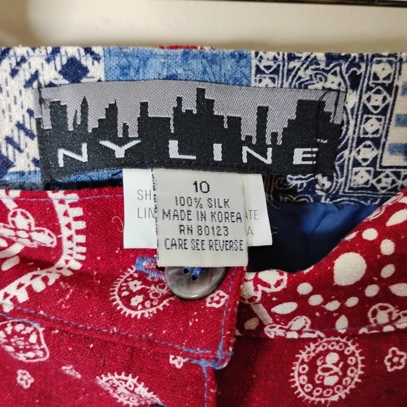 Vintage NY LINE 100% Silk Patchwork Bandana Mini Skirt - Picture 7 of 8